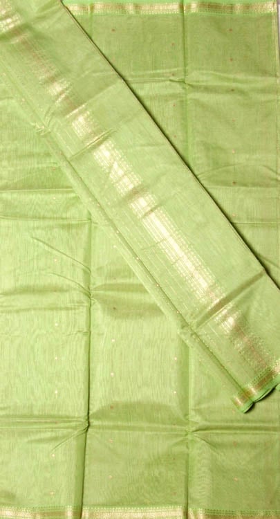Light-Green Tissue Chanderi Suit with Golden Bootis