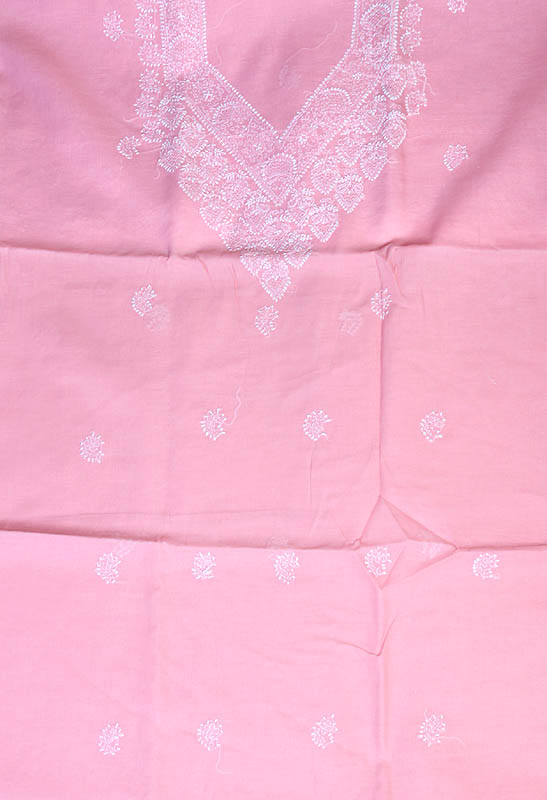 Light-Pink Salwar Suit Fabric with All-Over Lukhnavi Chikan Embroidery