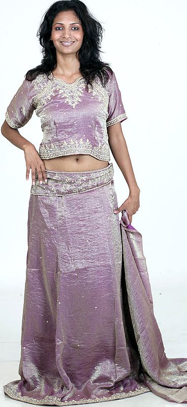 Lilac Tissue Lehenga Choli with Beadwork and Embroidery