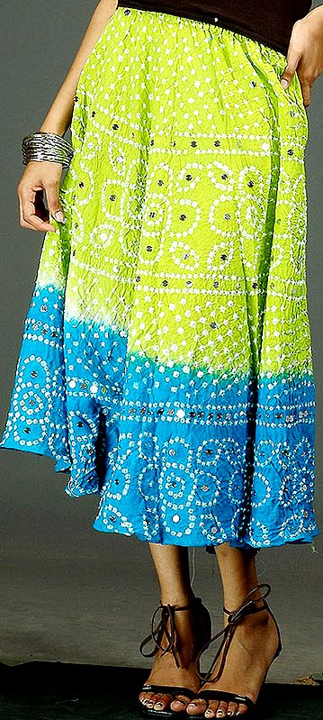Lime and Turquoise Bandhani Skirt with Large Sequins