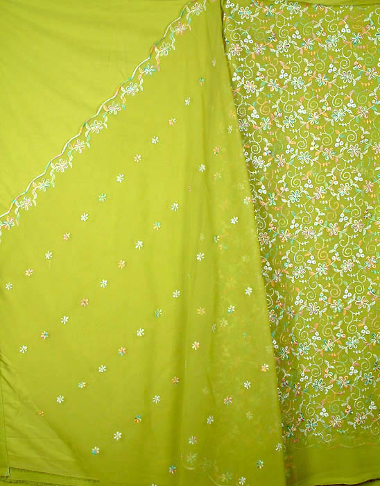 Lime Green Suit with All-Over Persian Embroidery