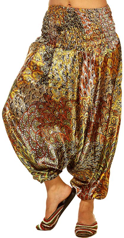Lime Yellow Printed Harem Trousers