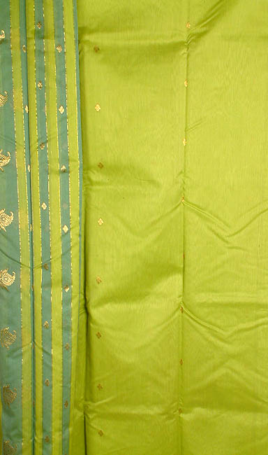 Lime-Green Chanderi Suit with Golden Bootis