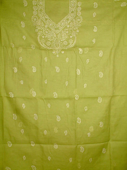 Lime-Green Chikan Suit with Embroidered Bootis