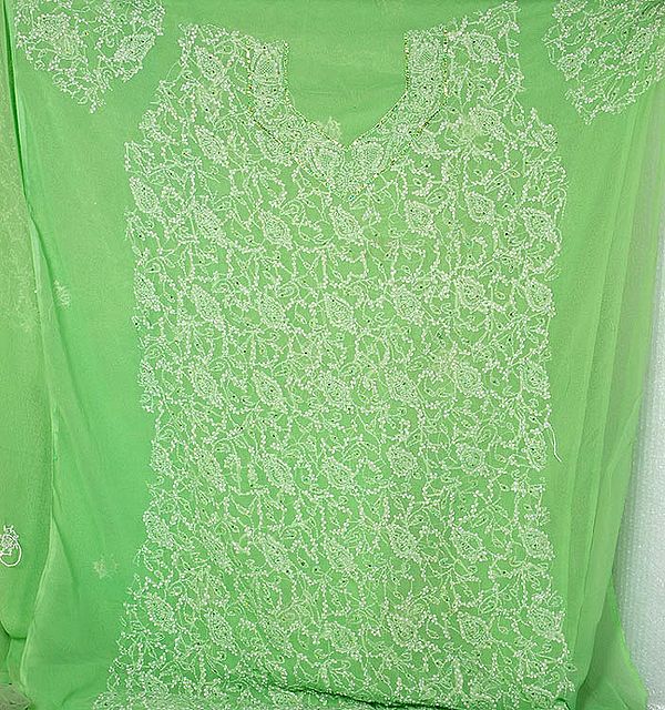 Lime-Green Chikan Suit with Sequins