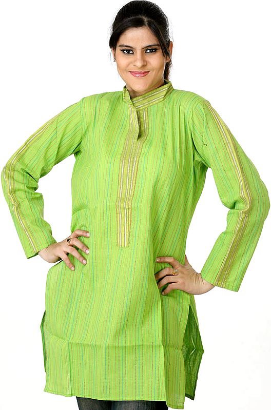 Lime-Green Kurti Top with Vertical Stripes