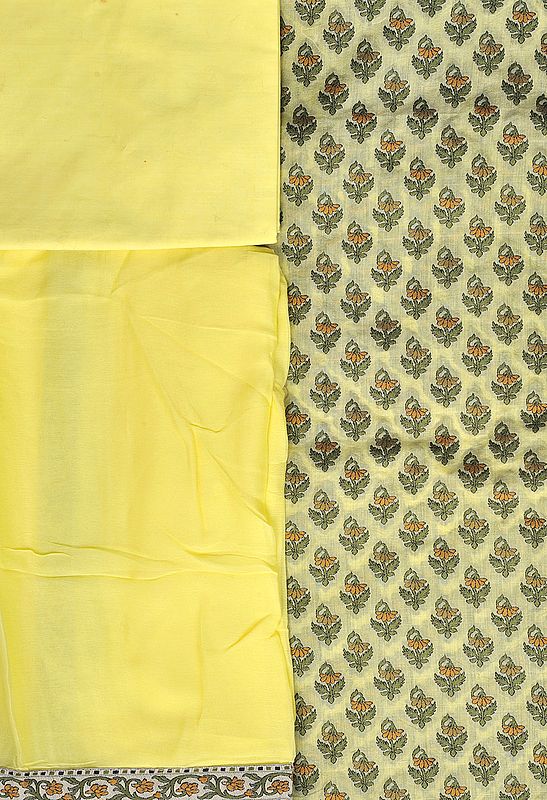 LimeLight-Yellow Salwar Kameez Fabric with Handwoven Flowers