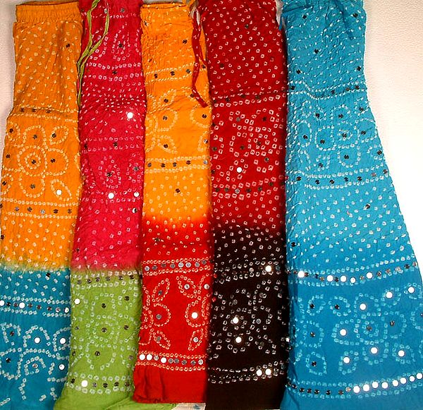 Lot of Five Bandhani Skirts with Large Sequins