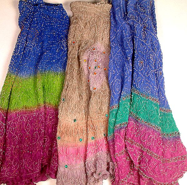 Lot of Five Bandhani Skirts with Mokaish Work