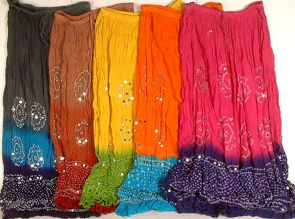Lot of Five Bandhini Ghagra Skirts