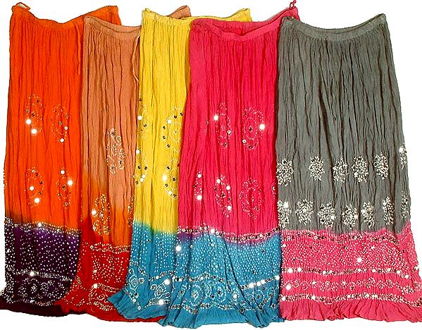 Lot of Five Bandhini Ghagra Skirts