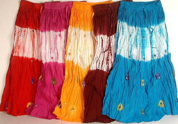 Lot of Five Batik Dyed Ghagra Skirts