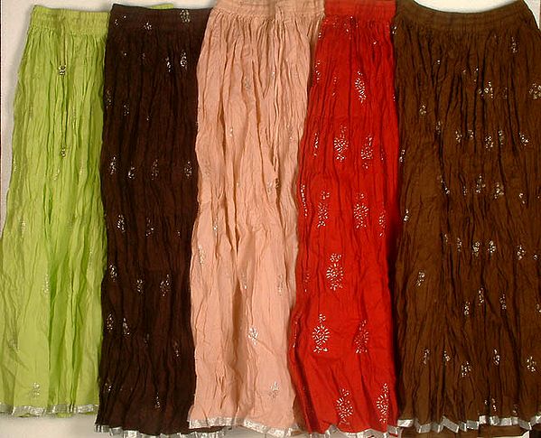 Lot of Five Crushed Skirts with Gota Border