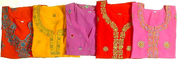 Lot of Five Kurti Tops with Embroidery