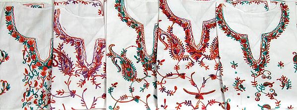 Lot of Five Long Kashmir Tops with Aari Embroidery