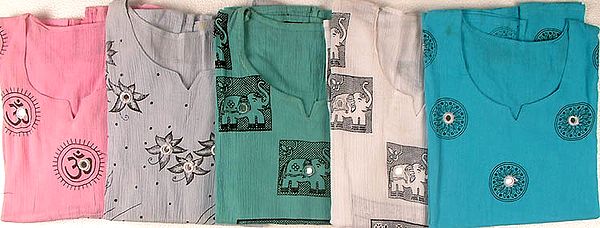 Lot of Five Printed Tops with Mirrors