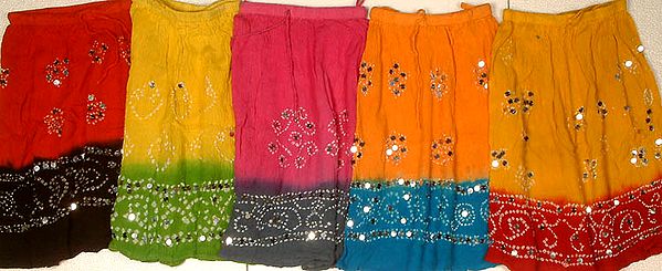 Lot of Five Short Bandhani Skirts with Large Sequins