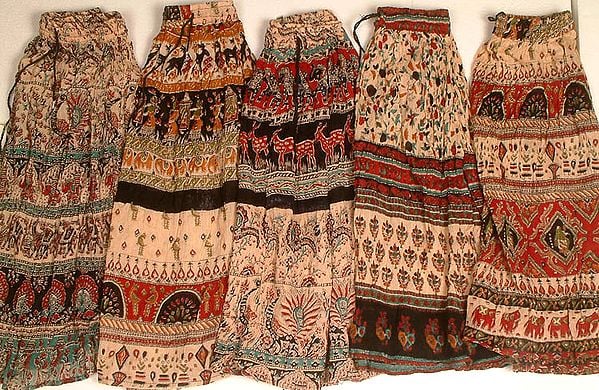 Lot of Five Short Skirts with Rajasthani Print