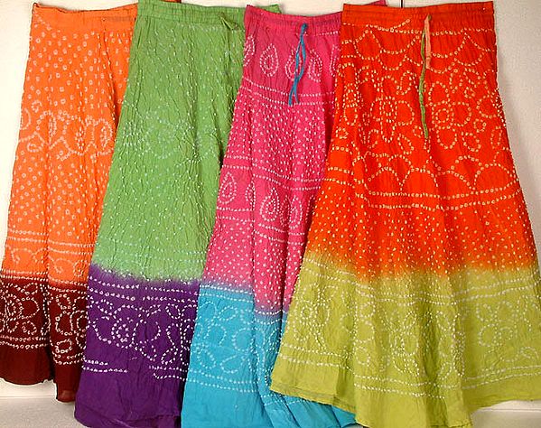 Lot of Four Bandhini Ghagra Skirts