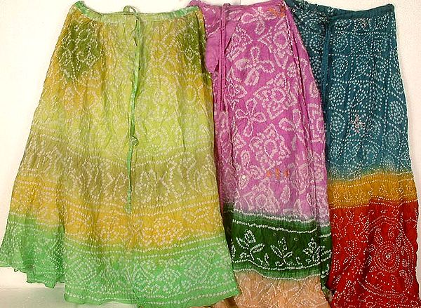 Lot of Three Bandhini Ghagra Skirts
