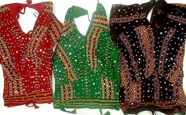Lot of Three Gujarati Cholis with Beads and Sequins