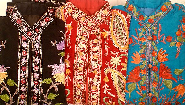 Lot of Three Jackets with Multi-Color Embroidery from Kashmir