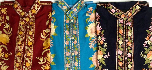 Lot of Three Kashmiri Jackets with All-Over Aari Embroidery