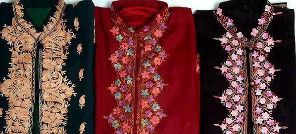 Lot of Three Kashmiri Jackets with Aari Embroidery on Borders