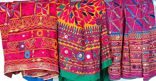 Lot of Three Skirts with Antique Kutch Embroidery