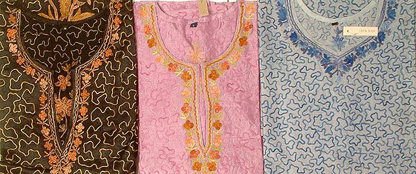 Lot of Three Tops From Kashmir with All-Over Embroidery