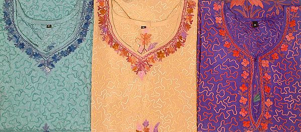 Lot of Three Tops From Kashmir with All-Over Embroidery