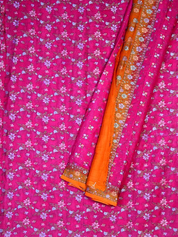 Magenta and Orange Banarasi Suit with All-Over Floral Bootis