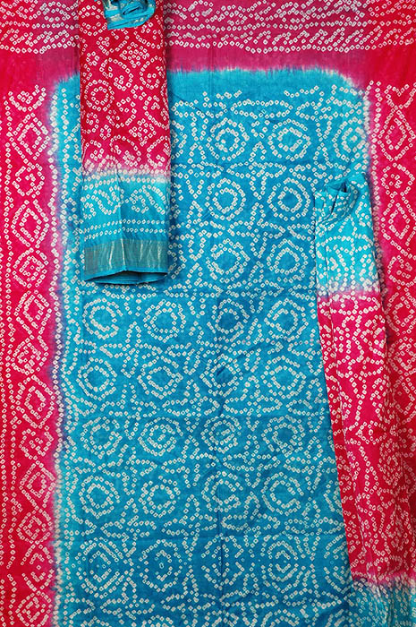 Magenta and Turquoise Bandhani Suit from Gujarat