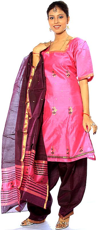 Magenta Chanderi Suit with Large Bootis All-Over