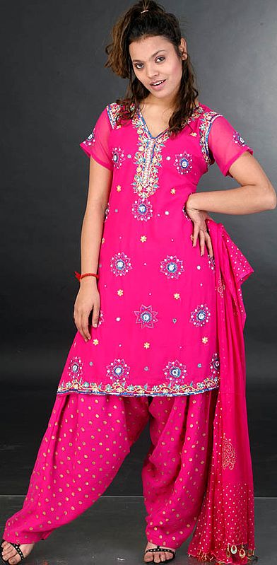 Magenta Patiala Salwar Kameez with Beads and Embroidery