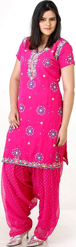 Magenta Patiala Salwar Kameez with Beads and Embroidery