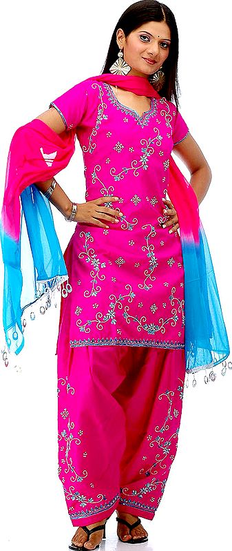 Magenta Patiala Salwar Suit with All-Over Beadwork and Sequins