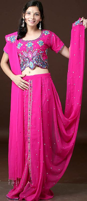 Magenta Readymade-Sari Suit with Sequins and Beadwork
