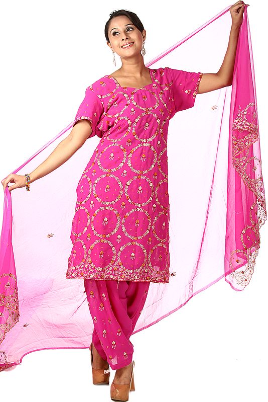 Magenta Salwar Kameez with Needle Embroidery and Sequins