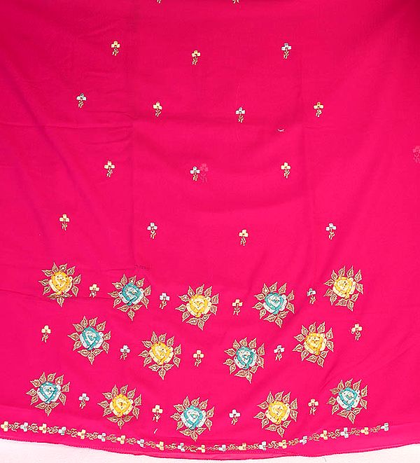 Magenta Salwar Suit Fabric with Persian Embroidered Flowers