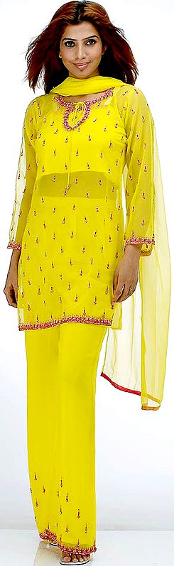 Marigold Suit with Beadwork and Parallel Salwar