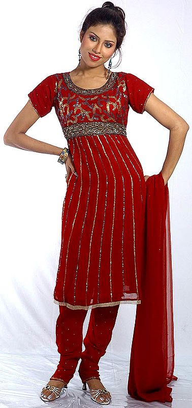 Maroon Anarkali Suit with Embroidered Sequins
