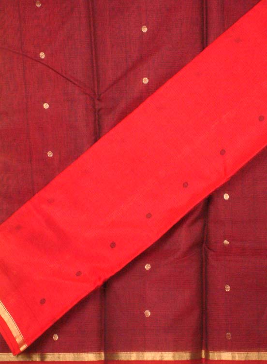 Maroon and Red Chanderi Suit with Golden Bootis