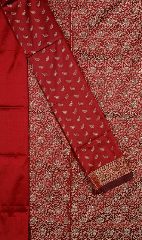 Maroon Banarasi Suit with All-Over Floral Weave