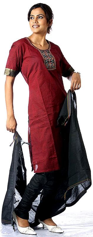 Maroon Choodidaar Suit with Embroidery on Front
