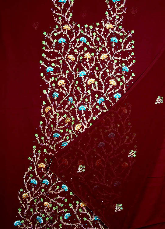 Maroon Georgette Suit with Jaal Floral Embroidery and Sequins
