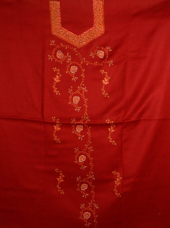 Maroon Hand-Embroidered Suit from Kashmir
