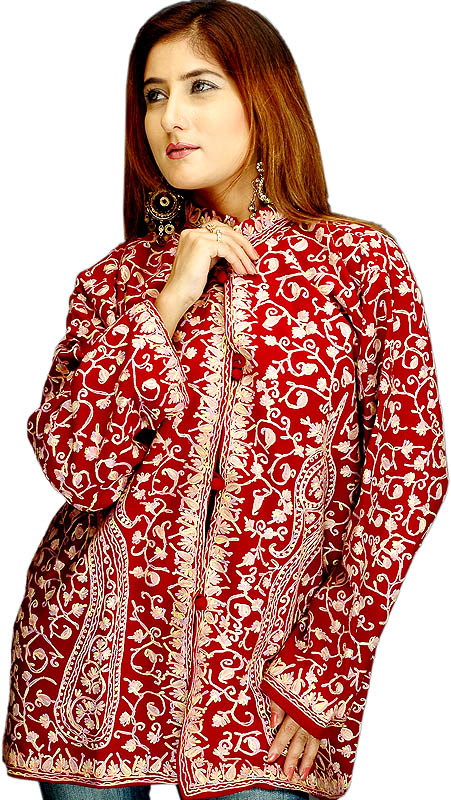 Maroon Jacket with All-Over Jaal Embroidery
