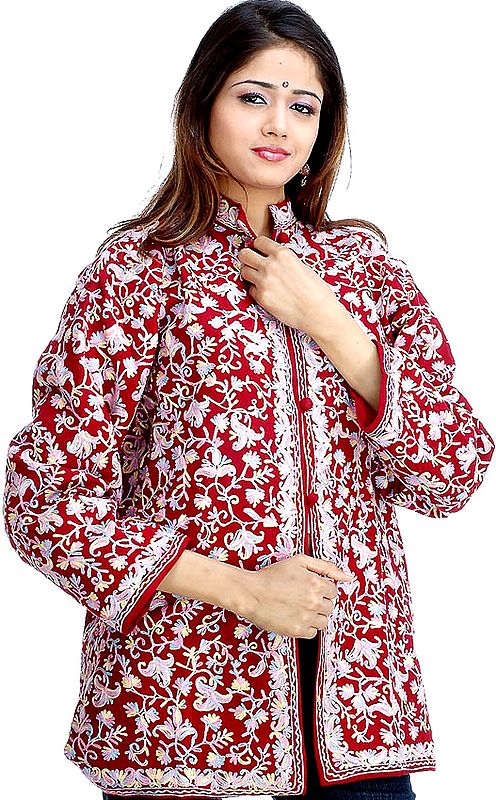 Maroon Kashmiri Jacket with Paisley Embroidery