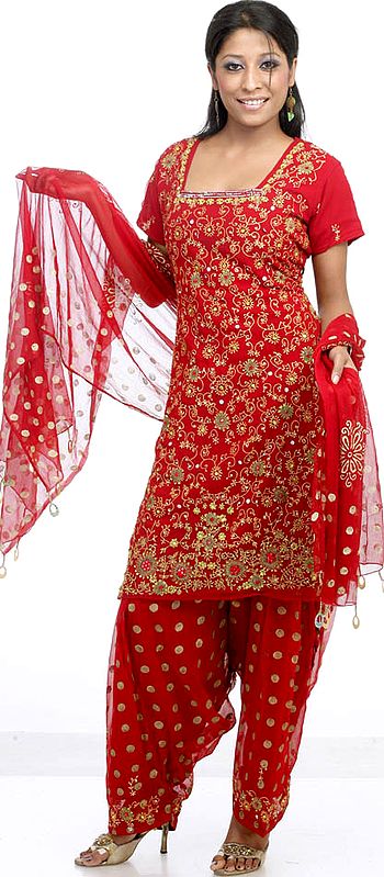 Maroon Patiala Salwar Kameez with Sequins and Embroidery